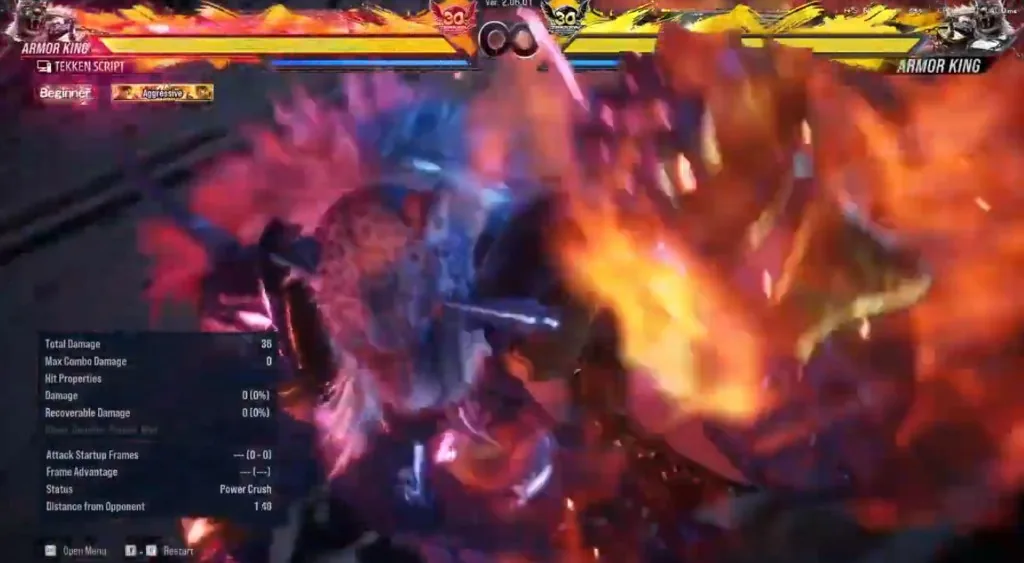 Tekken 8 power crush status with Tekken Script frame data during fiery attack